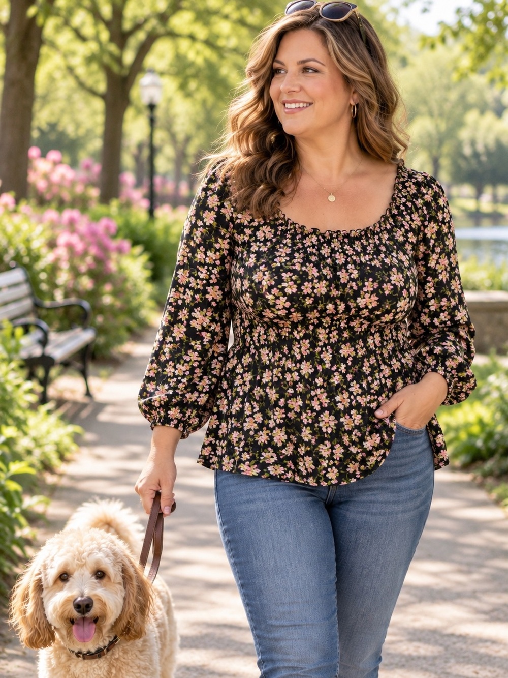 Torrid Size 1 1X Floral Smocked Peasant Blouse Black Pink Boho 14 16